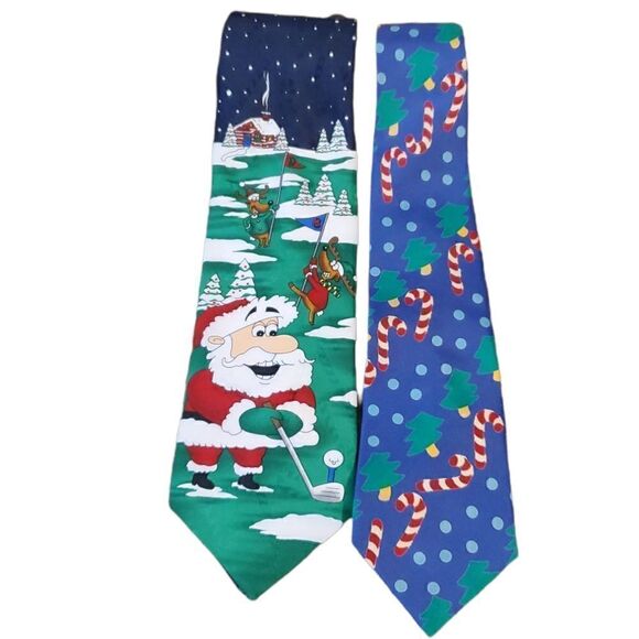 𝅺vintage Hallmark Lillian Vernon Christmas Santa Golf Candy Cane Tie Lot - Picture 1 of 12